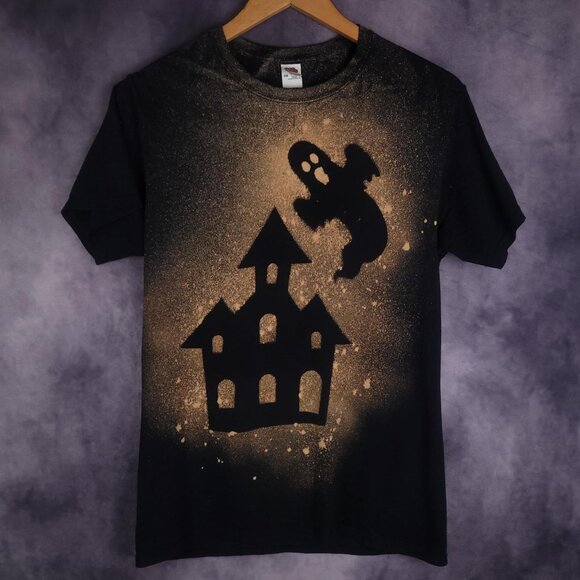 Ghost and Haunted House cute Halloween stencil shirt - Picture 1 of 4